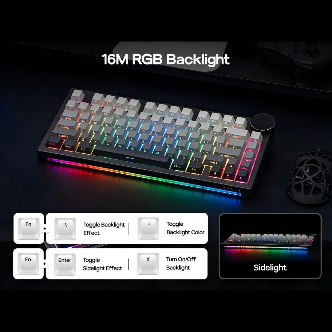 Ajazz AK820v2 RGB Tri-mode keyboard, Hot-swappable With Volume Knob