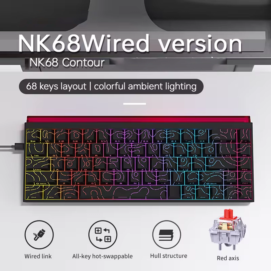 Ajazz NK68 wired, 68% Hot-swappable with RGB Lightbar