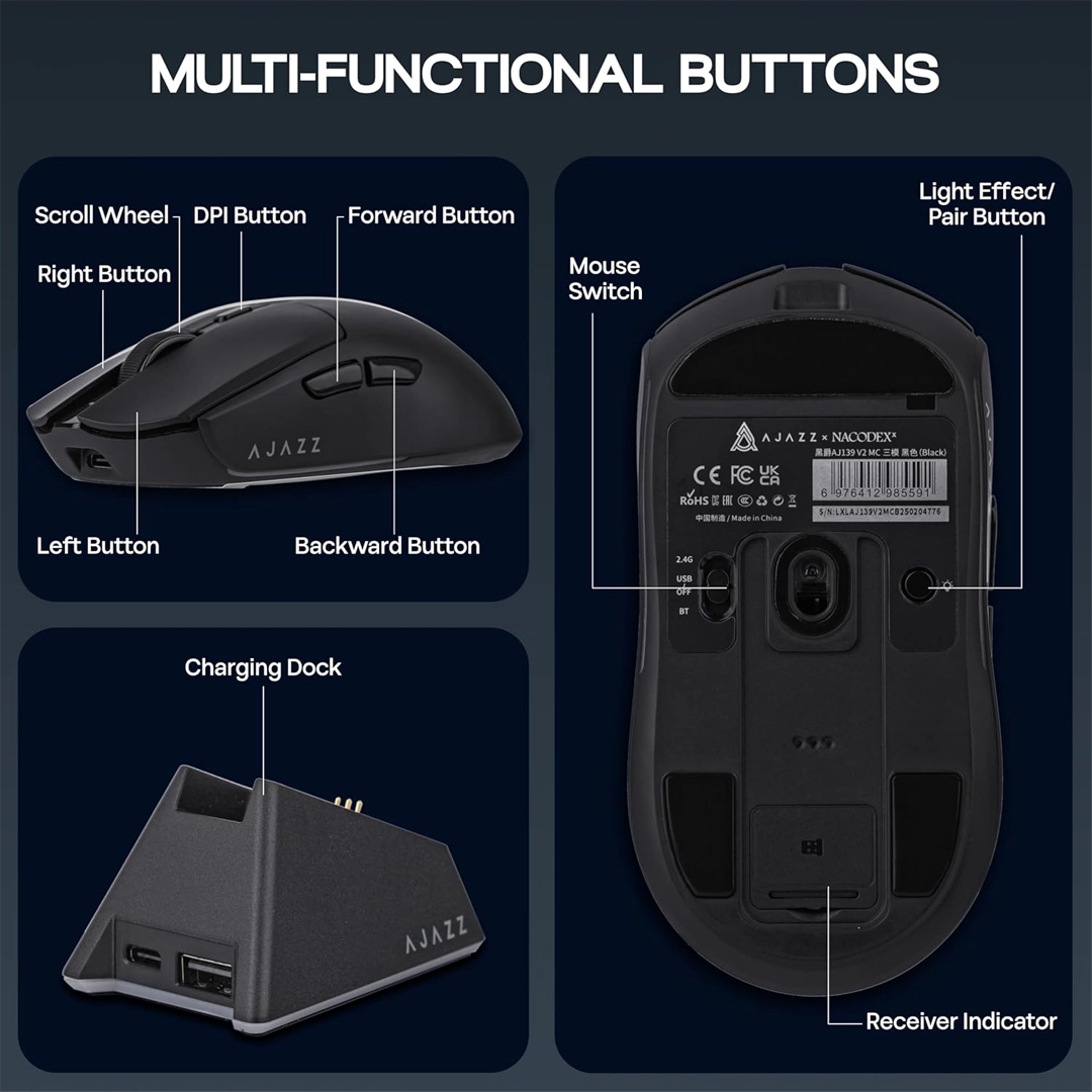 Ajazz AJ139v2 MC, Tri-mode With RGB Magnetic Charging Dock