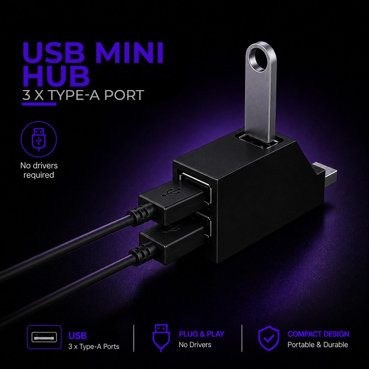 USB Mini 3-port Hub