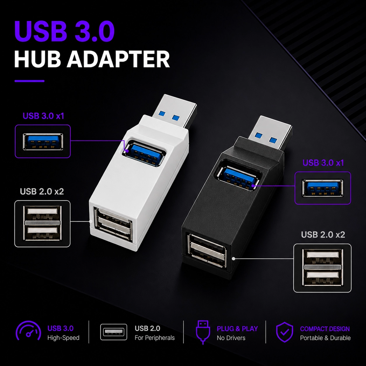 USB Mini 3-port Hub
