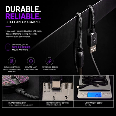Lightweight paracord Type-A to Type-C Cable for Mouse